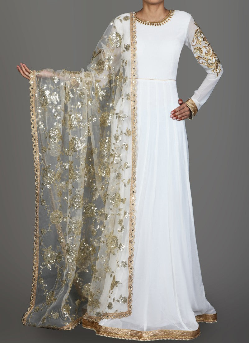 White and Gold Embroidered Georgette Anarkali- Indian Clothing in Denver, CO and Aurora, CO- India Fashion X Indian Fashion Xpressions White and Gold Embroidered Georgette Anarkali- Indian Clothing in Denver, CO and Aurora, CO- India Fashion X Indian Fashion Xpressions