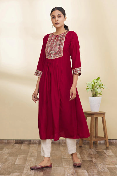 Maroon Floral Design Kurta - Indian Clothing in Denver, CO, Aurora, CO, Boulder, CO, Fort Collins, CO, Colorado Springs, CO, Parker, CO, Highlands Ranch, CO, Cherry Creek, CO, Centennial, CO, and Longmont, CO. Nationwide shipping USA - India Fashion X