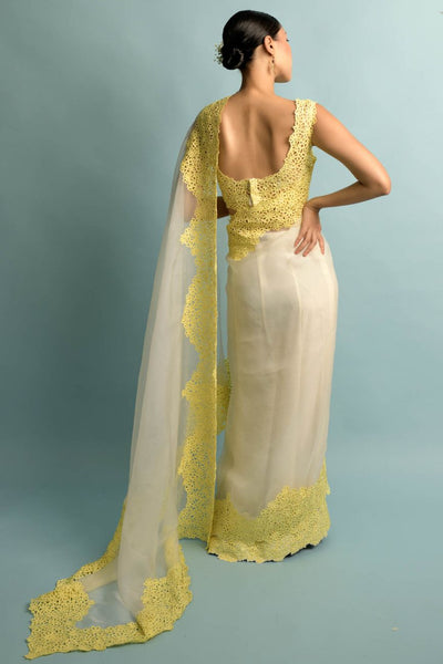 Yellow And Ivory Daisy Saree Indian Clothing in Denver, CO, Aurora, CO, Boulder, CO, Fort Collins, CO, Colorado Springs, CO, Parker, CO, Highlands Ranch, CO, Cherry Creek, CO, Centennial, CO, and Longmont, CO. NATIONWIDE SHIPPING USA- India Fashion X