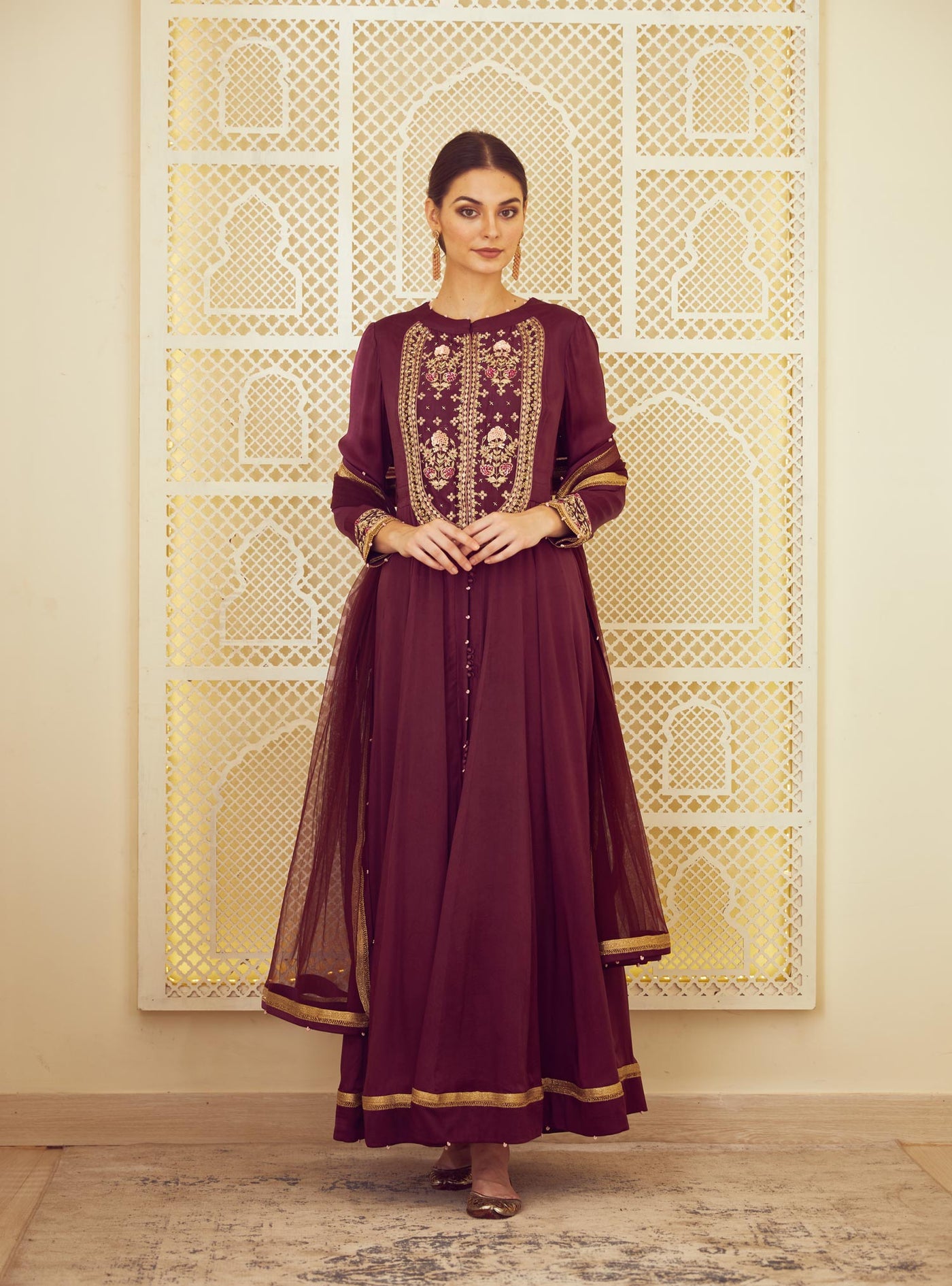 Wine Silk Anarkali Set Indian Clothing in Denver, CO, Aurora, CO, Boulder, CO, Fort Collins, CO, Colorado Springs, CO, Parker, CO, Highlands Ranch, CO, Cherry Creek, CO, Centennial, CO, and Longmont, CO. NATIONWIDE SHIPPING USA- India Fashion X