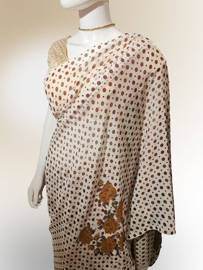 Saree in Off White and Maroon with Floral and Dotted Print Indian Clothing in Denver, CO, Aurora, CO, Boulder, CO, Fort Collins, CO, Colorado Springs, CO, Parker, CO, Highlands Ranch, CO, Cherry Creek, CO, Centennial, CO, and Longmont, CO. NATIONWIDE SHIPPING USA- India Fashion X