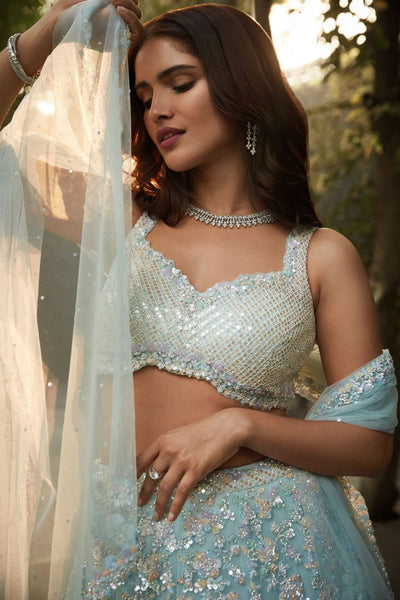 Sky Blue Lehenga Set - Indian Clothing in Denver, CO, Aurora, CO, Boulder, CO, Fort Collins, CO, Colorado Springs, CO, Parker, CO, Highlands Ranch, CO, Cherry Creek, CO, Centennial, CO, and Longmont, CO. Nationwide shipping USA - India Fashion X