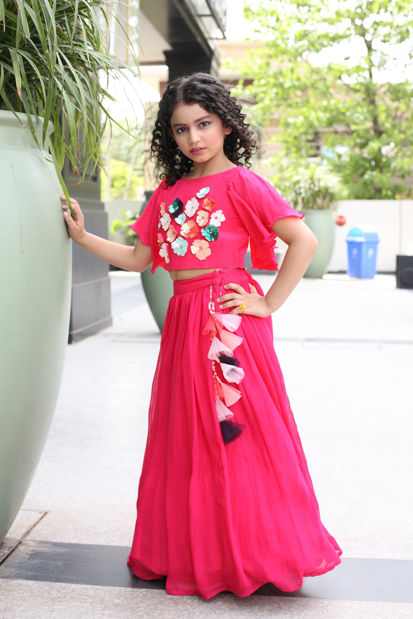 Girls' Pink Flower Pedal Lehenga Indian Clothing in Denver, CO, Aurora, CO, Boulder, CO, Fort Collins, CO, Colorado Springs, CO, Parker, CO, Highlands Ranch, CO, Cherry Creek, CO, Centennial, CO, and Longmont, CO. NATIONWIDE SHIPPING USA- India Fashion X