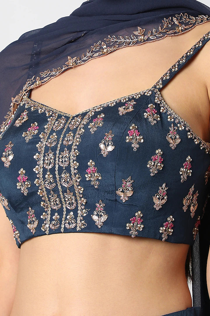 Sapphire Blue Lehenga Set - Indian Clothing in Denver, CO, Aurora, CO, Boulder, CO, Fort Collins, CO, Colorado Springs, CO, Parker, CO, Highlands Ranch, CO, Cherry Creek, CO, Centennial, CO, and Longmont, CO. Nationwide shipping USA - India Fashion X