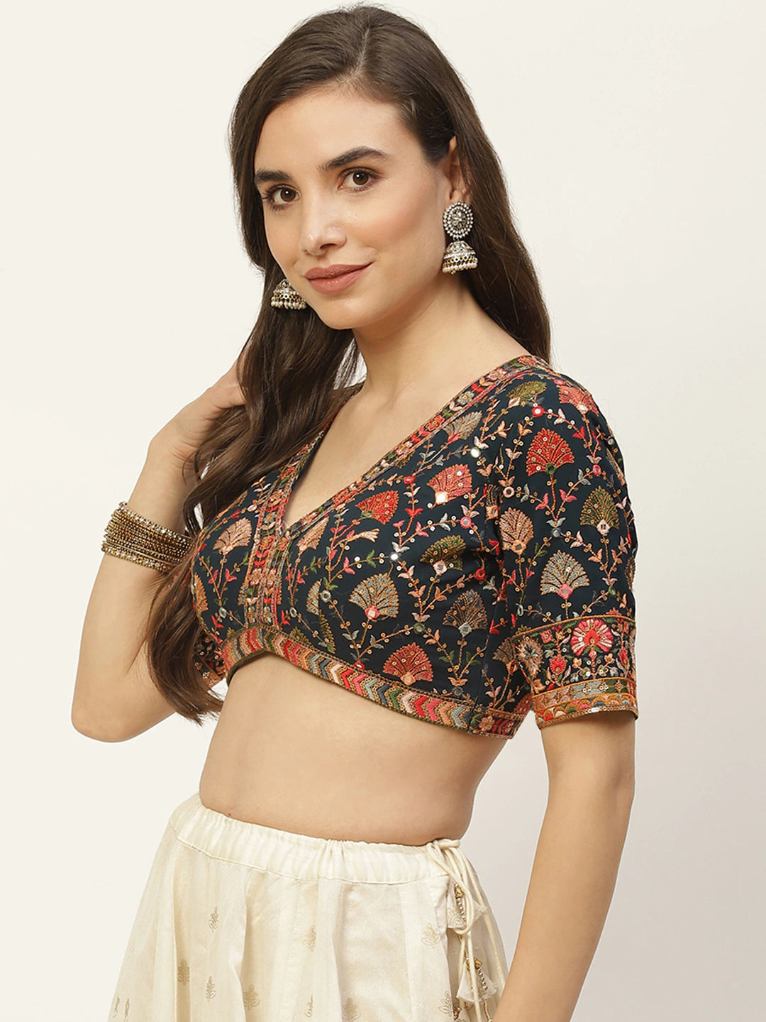 Multicolored Padded Blouse Indian Clothing in Denver, CO, Aurora, CO, Boulder, CO, Fort Collins, CO, Colorado Springs, CO, Parker, CO, Highlands Ranch, CO, Cherry Creek, CO, Centennial, CO, and Longmont, CO. NATIONWIDE SHIPPING USA- India Fashion X