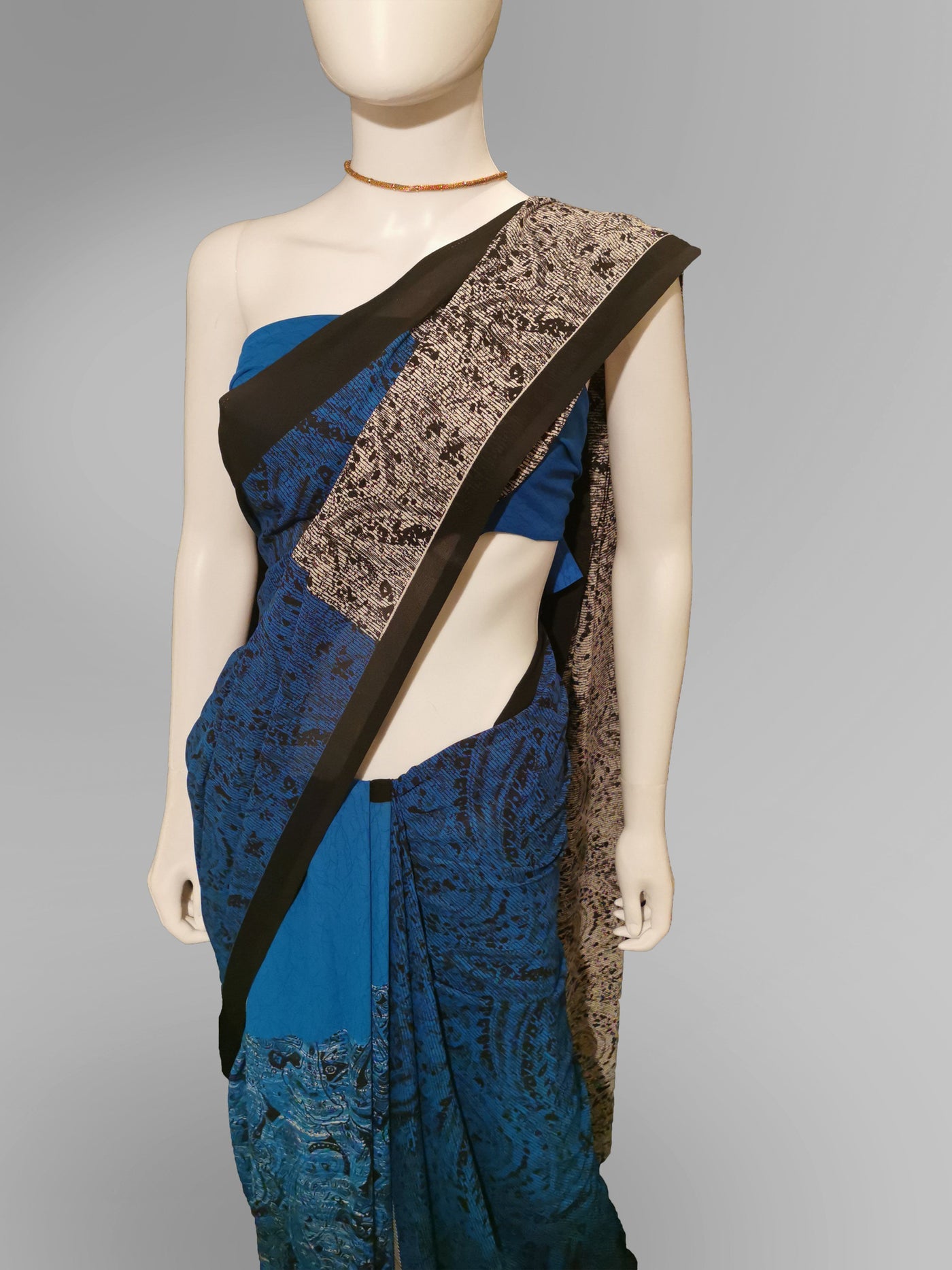 Saree in Blue Black and White with Block Print Work Indian Clothing in Denver, CO, Aurora, CO, Boulder, CO, Fort Collins, CO, Colorado Springs, CO, Parker, CO, Highlands Ranch, CO, Cherry Creek, CO, Centennial, CO, and Longmont, CO. NATIONWIDE SHIPPING USA- India Fashion X