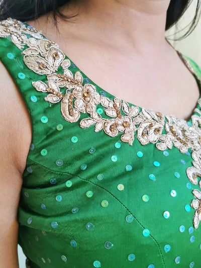 Lehenga in Green Satin Silk - Indian Clothing in Denver, CO, Aurora, CO, Boulder, CO, Fort Collins, CO, Colorado Springs, CO, Parker, CO, Highlands Ranch, CO, Cherry Creek, CO, Centennial, CO, and Longmont, CO. Nationwide shipping USA - India Fashion X