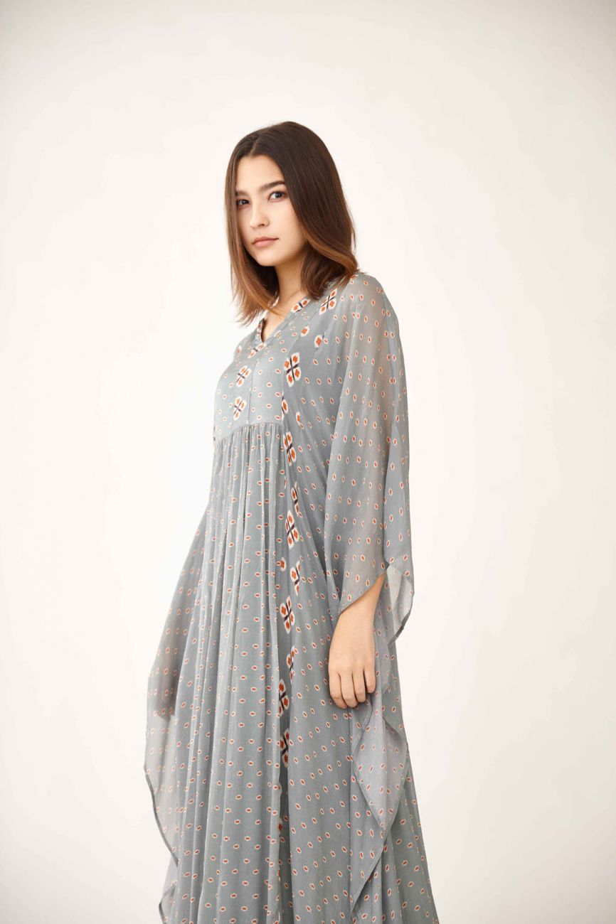 Blue With Grey Chiffon Kaftan- Indian Clothing in Denver, CO and Aurora, CO- India Fashion X M