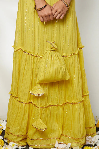 Yellow Layered Skirt Set - Indian Clothing in Denver, CO, Aurora, CO, Boulder, CO, Fort Collins, CO, Colorado Springs, CO, Parker, CO, Highlands Ranch, CO, Cherry Creek, CO, Centennial, CO, and Longmont, CO. Nationwide shipping USA - India Fashion X