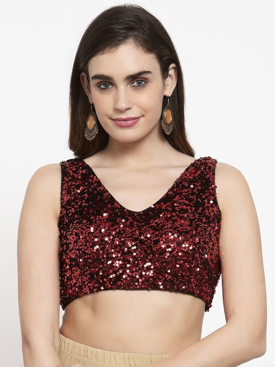 Saree Blouse Top in Shimmering Cherry Red - Indian Clothing in Denver, CO, Aurora, CO, Boulder, CO, Fort Collins, CO, Colorado Springs, CO, Parker, CO, Highlands Ranch, CO, Cherry Creek, CO, Centennial, CO, and Longmont, CO. Nationwide shipping USA - India Fashion X