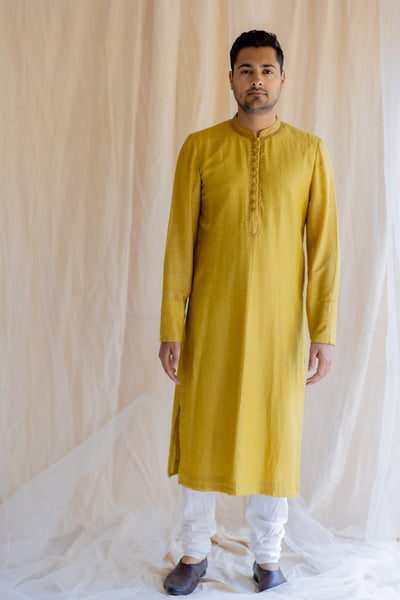 Mustard Muga Kurta Indian Clothing in Denver, CO, Aurora, CO, Boulder, CO, Fort Collins, CO, Colorado Springs, CO, Parker, CO, Highlands Ranch, CO, Cherry Creek, CO, Centennial, CO, and Longmont, CO. NATIONWIDE SHIPPING USA- India Fashion X