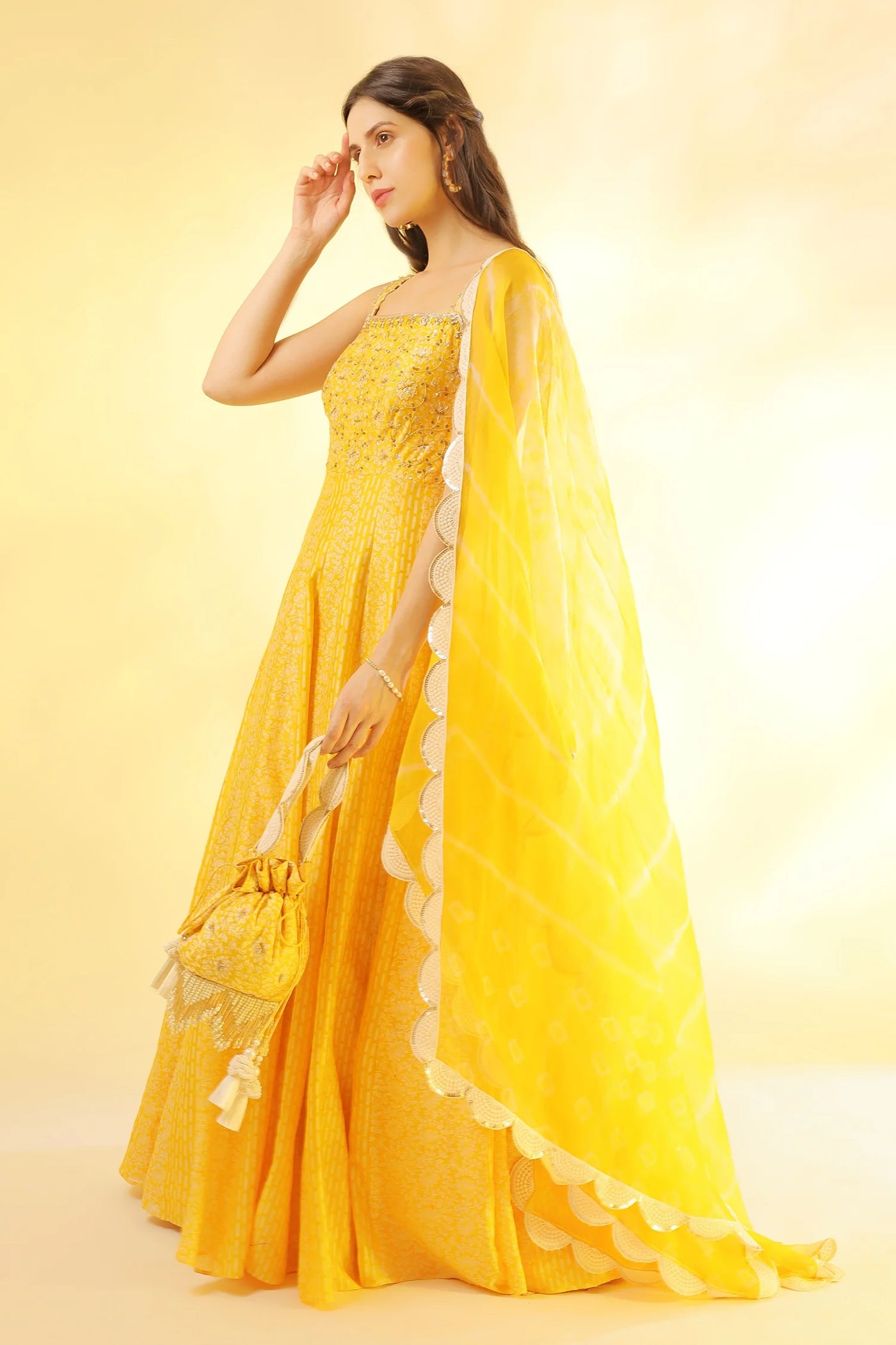 Yellow Organza Anarkali Set Indian Clothing in Denver, CO, Aurora, CO, Boulder, CO, Fort Collins, CO, Colorado Springs, CO, Parker, CO, Highlands Ranch, CO, Cherry Creek, CO, Centennial, CO, and Longmont, CO. NATIONWIDE SHIPPING USA- India Fashion X