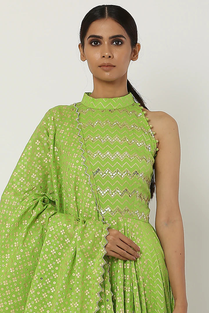 Kalidar Bright Green Anarkali Set S / Green