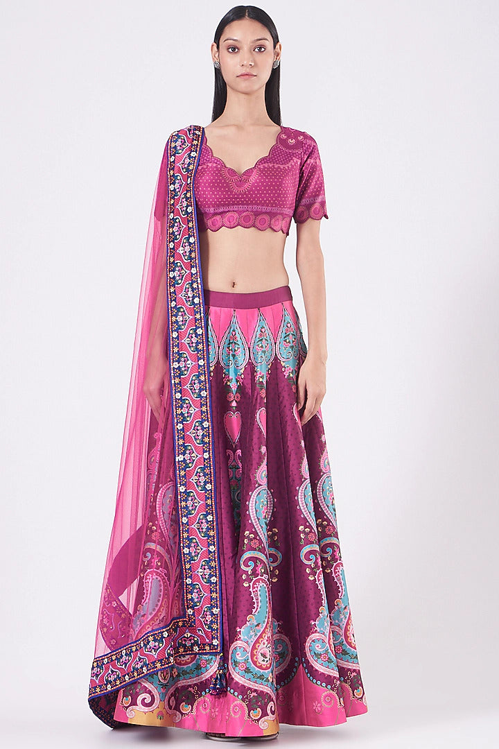 Maroon Digital Print Lehenga - Indian Clothing in Denver, CO, Aurora, CO, Boulder, CO, Fort Collins, CO, Colorado Springs, CO, Parker, CO, Highlands Ranch, CO, Cherry Creek, CO, Centennial, CO, and Longmont, CO. Nationwide shipping USA - India Fashion X