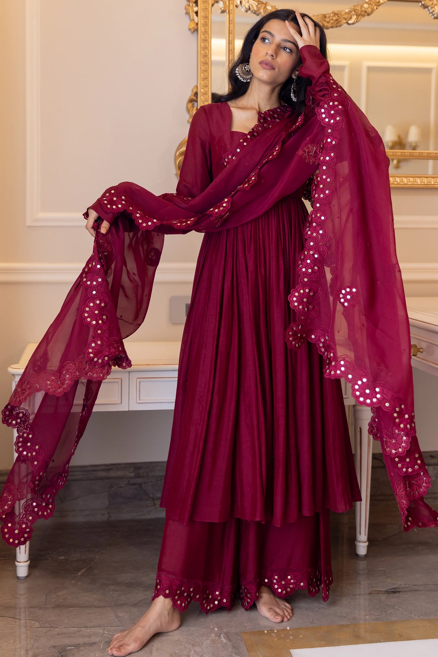 Wine Cotton Silk Anarkali Set Indian Clothing in Denver, CO, Aurora, CO, Boulder, CO, Fort Collins, CO, Colorado Springs, CO, Parker, CO, Highlands Ranch, CO, Cherry Creek, CO, Centennial, CO, and Longmont, CO. NATIONWIDE SHIPPING USA- India Fashion X