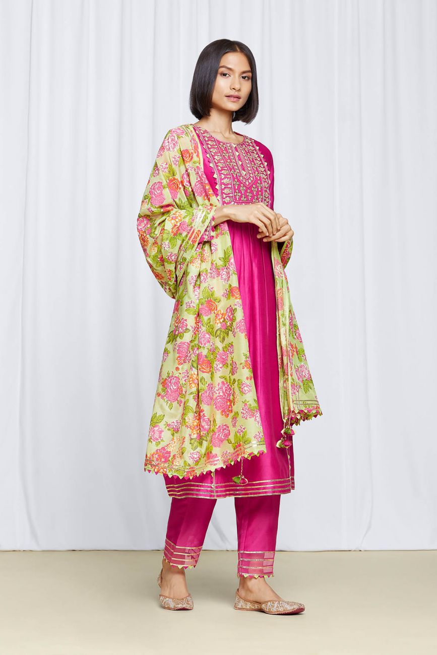 Hot Pink Floral Kurta Set- Indian Clothing in Denver, Co and Aurora, CO- India Fashion x 3XL Hot Pink Floral Kurta Set- Indian Clothing in Denver, Co and Aurora, CO- India Fashion x 3XL