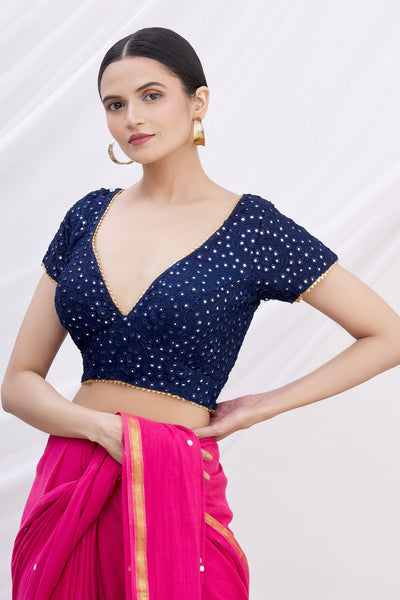 Blue Mirror Work Blouse - Indian Clothing in Denver, CO, Aurora, CO, Boulder, CO, Fort Collins, CO, Colorado Springs, CO, Parker, CO, Highlands Ranch, CO, Cherry Creek, CO, Centennial, CO, and Longmont, CO. Nationwide shipping USA - India Fashion X