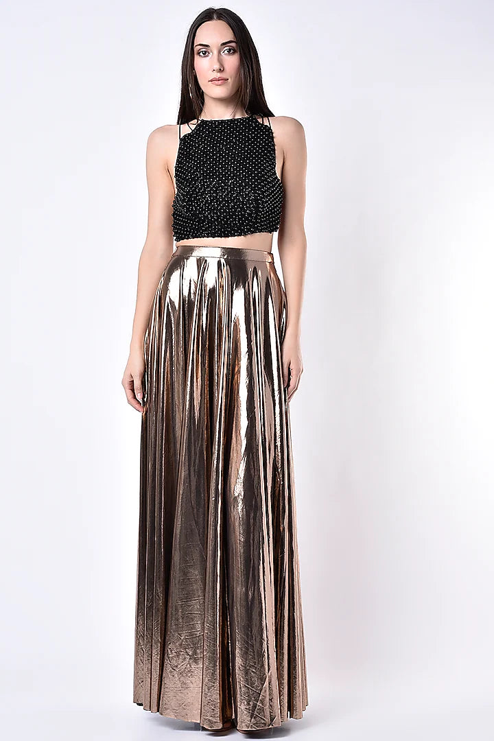 Metallic Gold Skirt Set - Indian Clothing in Denver, CO, Aurora, CO, Boulder, CO, Fort Collins, CO, Colorado Springs, CO, Parker, CO, Highlands Ranch, CO, Cherry Creek, CO, Centennial, CO, and Longmont, CO. Nationwide shipping USA - India Fashion X