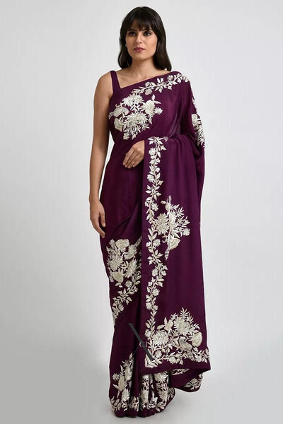 Deep Wine Parsi Gara Saree - Indian Clothing in Denver, CO, Aurora, CO, Boulder, CO, Fort Collins, CO, Colorado Springs, CO, Parker, CO, Highlands Ranch, CO, Cherry Creek, CO, Centennial, CO, and Longmont, CO. Nationwide shipping USA - India Fashion X