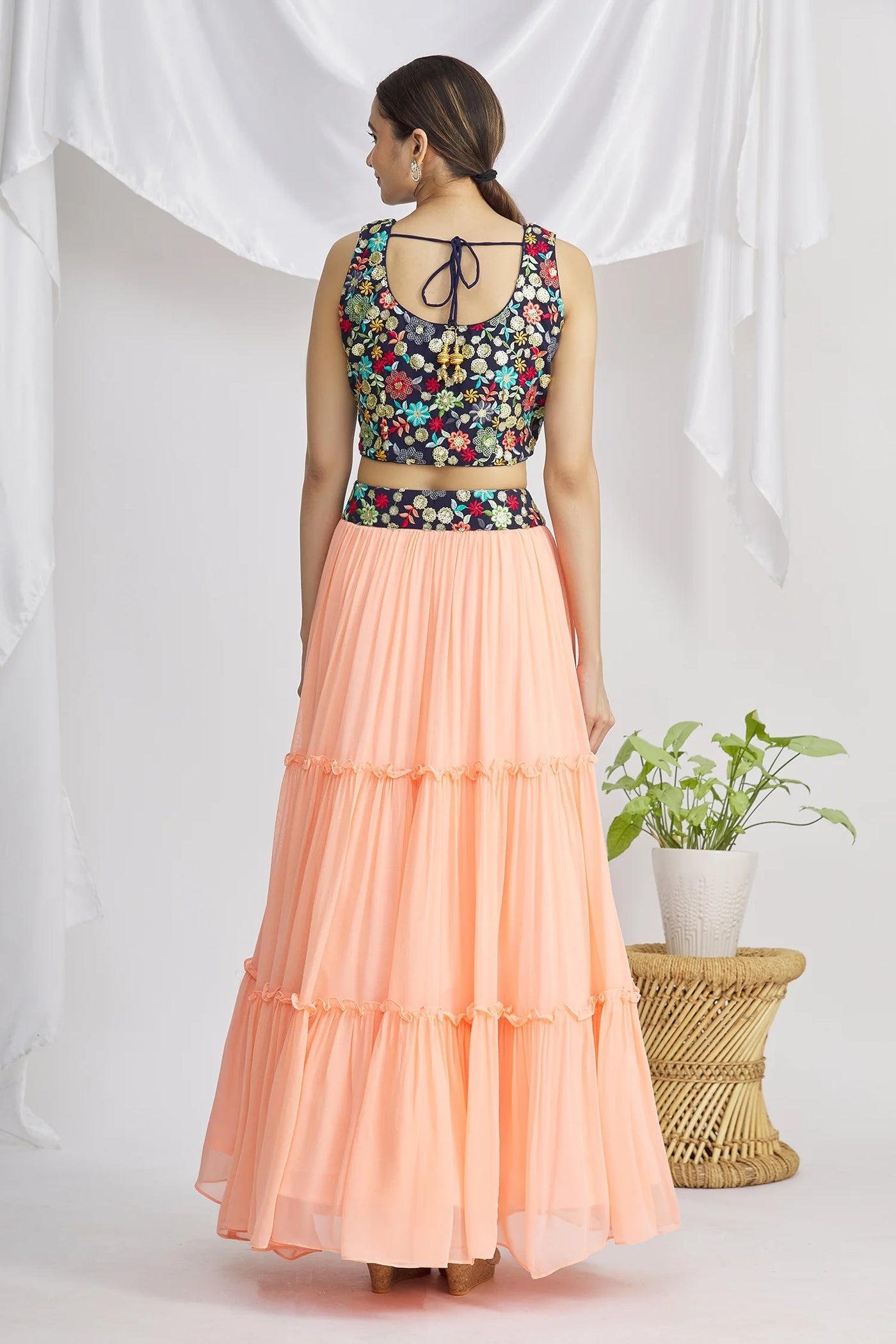 Peach Ruffle Lehenga Set Indian Clothing in Denver, CO, Aurora, CO, Boulder, CO, Fort Collins, CO, Colorado Springs, CO, Parker, CO, Highlands Ranch, CO, Cherry Creek, CO, Centennial, CO, and Longmont, CO. NATIONWIDE SHIPPING USA- India Fashion X