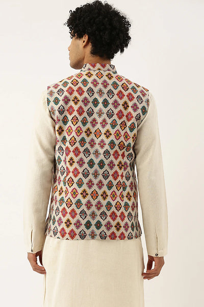 Beige Printed Jacket Vest Indian Clothing in Denver, CO, Aurora, CO, Boulder, CO, Fort Collins, CO, Colorado Springs, CO, Parker, CO, Highlands Ranch, CO, Cherry Creek, CO, Centennial, CO, and Longmont, CO. NATIONWIDE SHIPPING USA- India Fashion X
