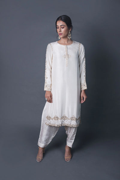 Off-White Embroidered Salwar Suit - Indian Clothing in Denver, CO, Aurora, CO, Boulder, CO, Fort Collins, CO, Colorado Springs, CO, Parker, CO, Highlands Ranch, CO, Cherry Creek, CO, Centennial, CO, and Longmont, CO. Nationwide shipping USA - India Fashion X