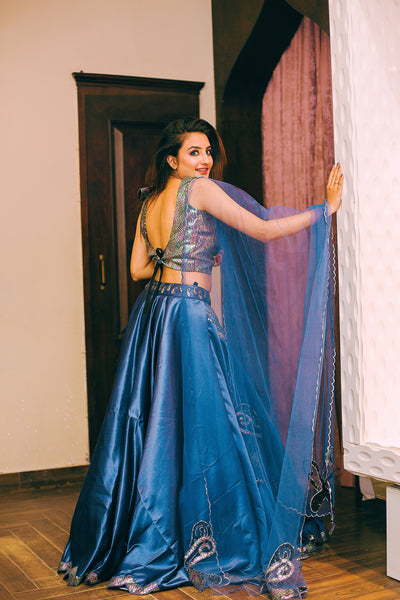 Metallic Purple Scalloped Lehenga Indian Clothing in Denver, CO, Aurora, CO, Boulder, CO, Fort Collins, CO, Colorado Springs, CO, Parker, CO, Highlands Ranch, CO, Cherry Creek, CO, Centennial, CO, and Longmont, CO. NATIONWIDE SHIPPING USA- India Fashion X