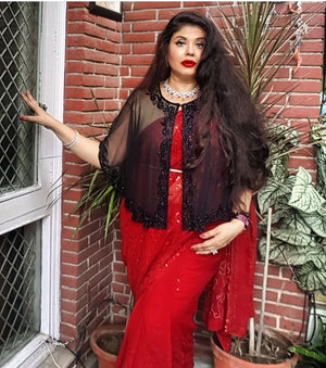 Indian Clothing in Denver, CO - plus size cape with saree - India Fashion X
