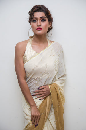 Coffee Colored Saree from the new threaded silks collection - Indian clothing in Denver, CO - India Fashion X