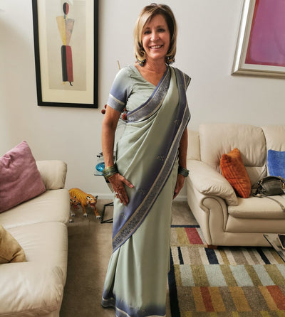 Kaen visited our Indian clothing store in Denver. Shopped for gray bridal lehenga