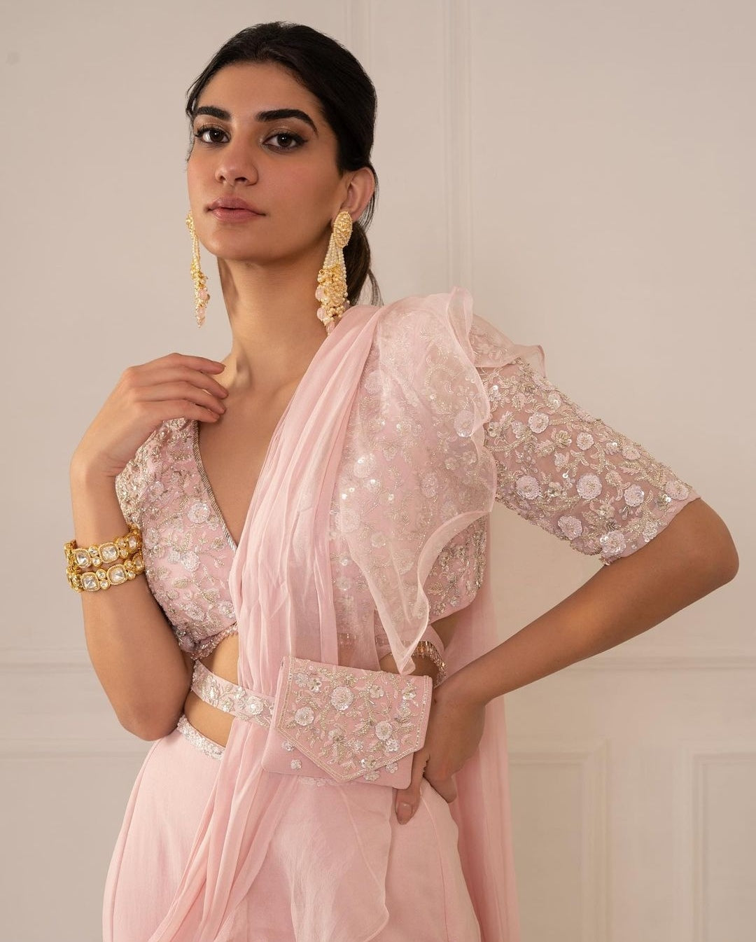 Indian Clothing in Denver, CO and Aurora, CO. Pink Saree with Belt - India Fashion X 