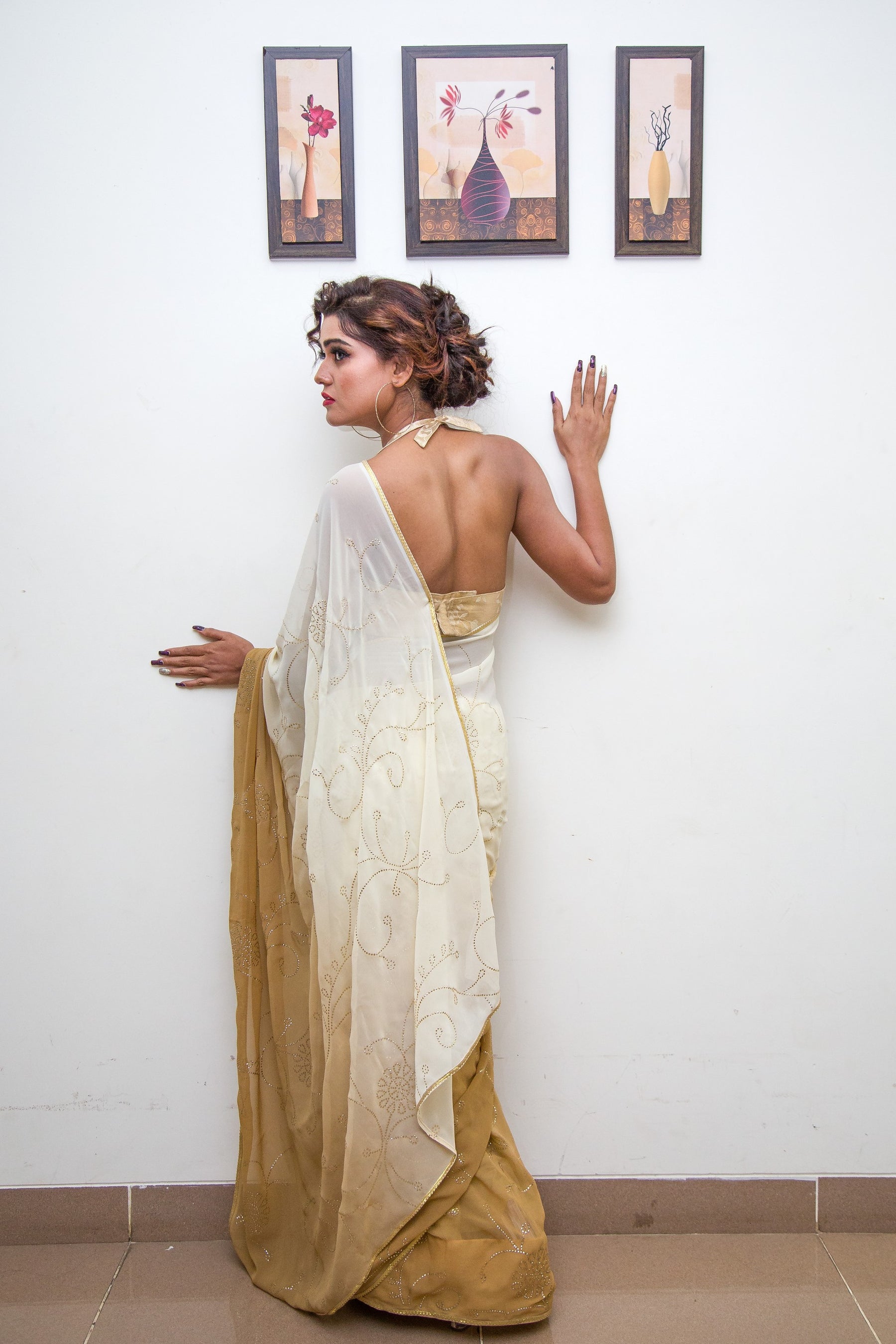 Coffee Blended Saree from the new threaded silks collection - Indian clothing in Denver, CO - India Fashion X