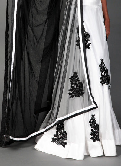White and Black Floral Lehenga - Indian Clothing in Denver, CO, Aurora, CO, Boulder, CO, Fort Collins, CO, Colorado Springs, CO, Parker, CO, Highlands Ranch, CO, Cherry Creek, CO, Centennial, CO, and Longmont, CO. Nationwide shipping USA - India Fashion X