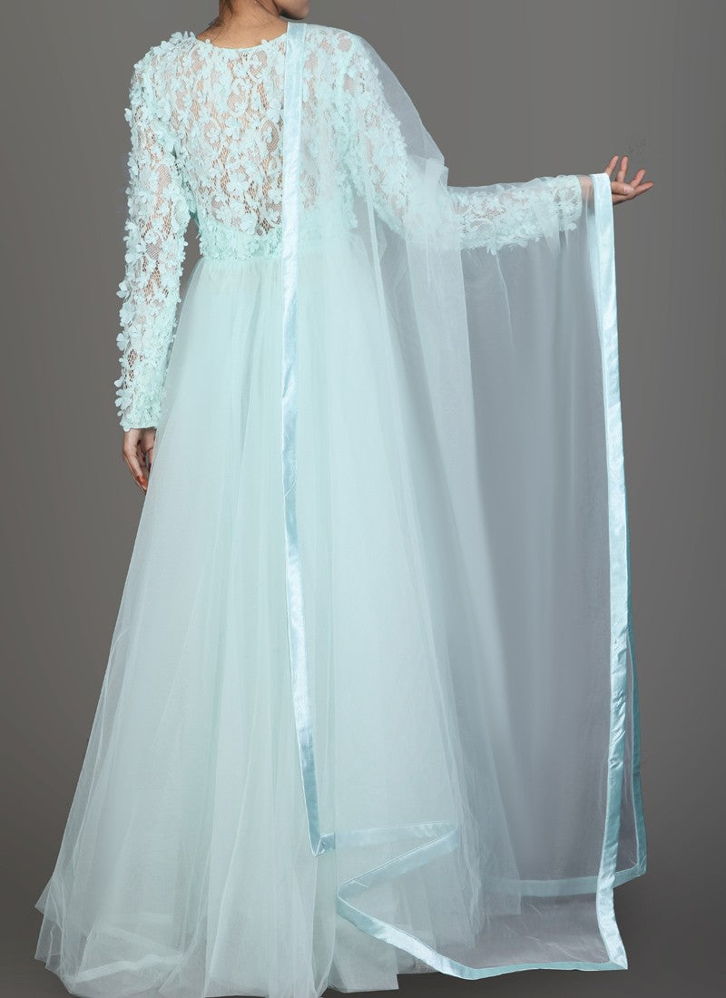 Mint Net Anarkali Gown - Indian Clothing in Denver, CO, Aurora, CO, Boulder, CO, Fort Collins, CO, Colorado Springs, CO, Parker, CO, Highlands Ranch, CO, Cherry Creek, CO, Centennial, CO, and Longmont, CO. Nationwide shipping USA - India Fashion X
