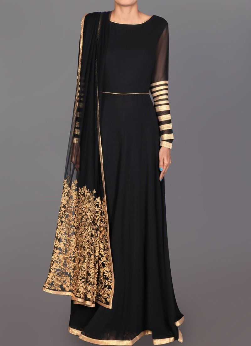 Black and Gold Embroidered Anarkali- Indian Clothing in Denver, CO and  Aurora, CO- India Fashion X – Indian Fashion Xpressions