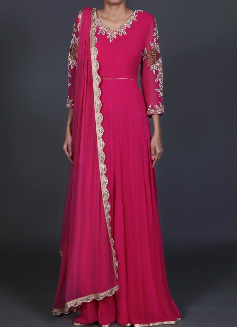 Hot Pink Embroidered Anarkali - Indian Clothing in Denver, CO, Aurora, CO, Boulder, CO, Fort Collins, CO, Colorado Springs, CO, Parker, CO, Highlands Ranch, CO, Cherry Creek, CO, Centennial, CO, and Longmont, CO. Nationwide shipping USA - India Fashion X