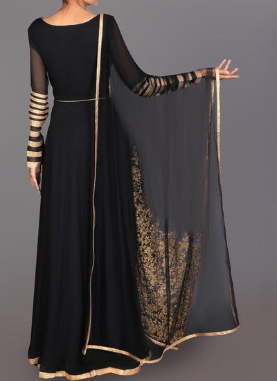 Black and Gold Embroidered Anarkali - Indian Clothing in Denver, CO, Aurora, CO, Boulder, CO, Fort Collins, CO, Colorado Springs, CO, Parker, CO, Highlands Ranch, CO, Cherry Creek, CO, Centennial, CO, and Longmont, CO. Nationwide shipping USA - India Fashion X