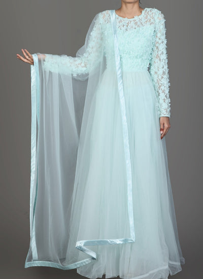 Mint Net Anarkali Gown - Indian Clothing in Denver, CO, Aurora, CO, Boulder, CO, Fort Collins, CO, Colorado Springs, CO, Parker, CO, Highlands Ranch, CO, Cherry Creek, CO, Centennial, CO, and Longmont, CO. Nationwide shipping USA - India Fashion X