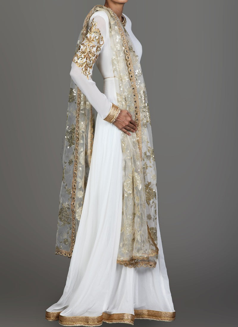 White and Gold Embroidered Georgette Anarkali- Indian Clothing in Denver, CO and Aurora, CO- India Fashion X Indian Fashion Xpressions White and Gold Embroidered Georgette Anarkali- Indian Clothing in Denver, CO and Aurora, CO- India Fashion X Indian Fashion Xpressions