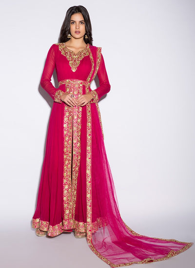 Magenta Pink Embroidered Anarkali - Indian Clothing in Denver, CO, Aurora, CO, Boulder, CO, Fort Collins, CO, Colorado Springs, CO, Parker, CO, Highlands Ranch, CO, Cherry Creek, CO, Centennial, CO, and Longmont, CO. Nationwide shipping USA - India Fashion X