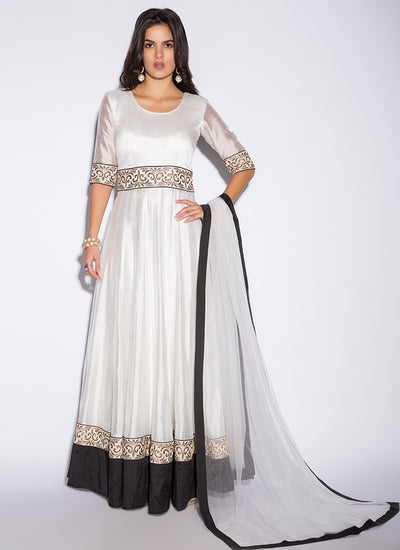 White and Black Anarkali Suit - Indian Clothing in Denver, CO, Aurora, CO, Boulder, CO, Fort Collins, CO, Colorado Springs, CO, Parker, CO, Highlands Ranch, CO, Cherry Creek, CO, Centennial, CO, and Longmont, CO. Nationwide shipping USA - India Fashion X