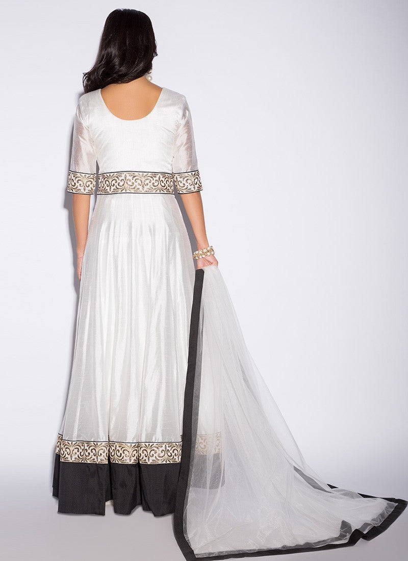 White and Black Anarkali Suit - Indian Clothing in Denver, CO, Aurora, CO, Boulder, CO, Fort Collins, CO, Colorado Springs, CO, Parker, CO, Highlands Ranch, CO, Cherry Creek, CO, Centennial, CO, and Longmont, CO. Nationwide shipping USA - India Fashion X