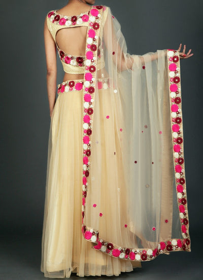 Golden Cream Multicolor Net Lehenga - Indian Clothing in Denver, CO, Aurora, CO, Boulder, CO, Fort Collins, CO, Colorado Springs, CO, Parker, CO, Highlands Ranch, CO, Cherry Creek, CO, Centennial, CO, and Longmont, CO. Nationwide shipping USA - India Fashion X