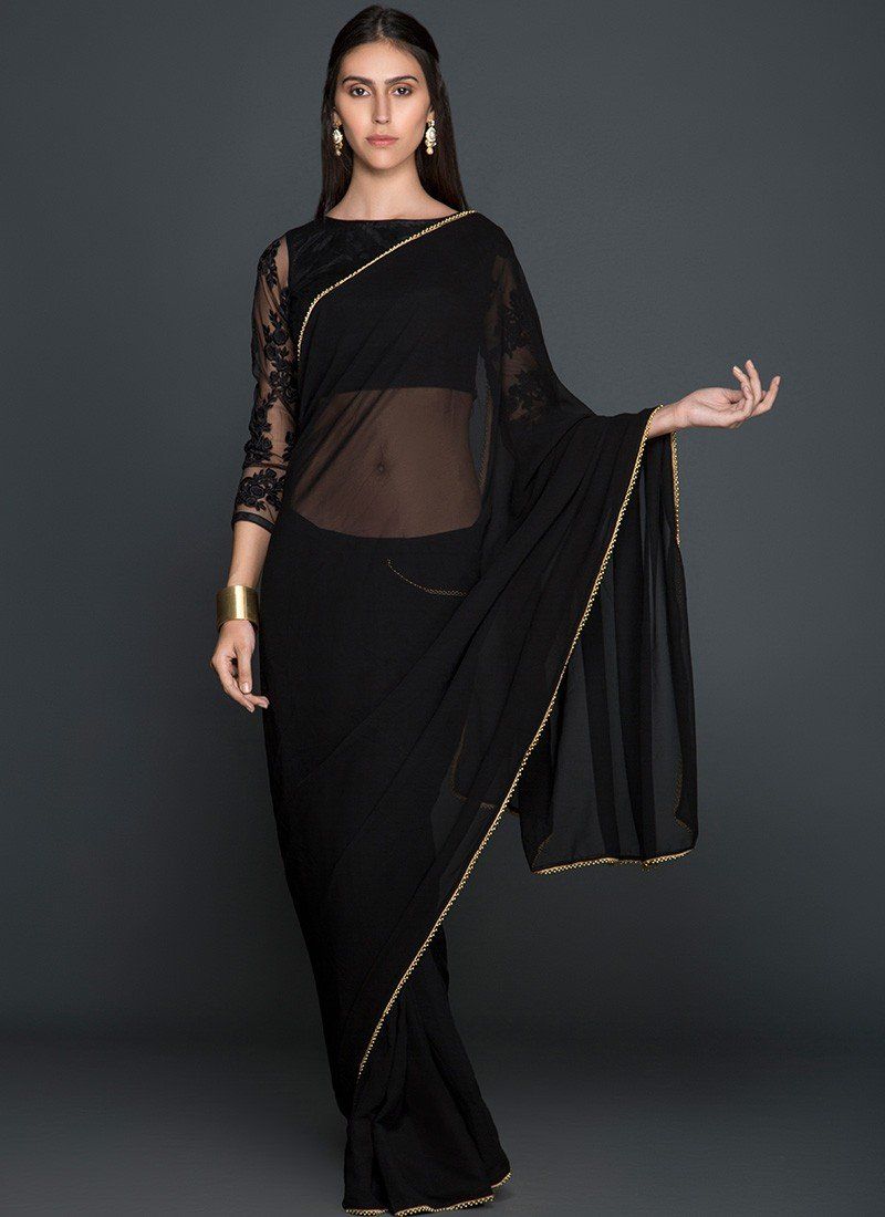 Black With Gold Trim Saree - Indian Clothing in Denver, CO, Aurora, CO, Boulder, CO, Fort Collins, CO, Colorado Springs, CO, Parker, CO, Highlands Ranch, CO, Cherry Creek, CO, Centennial, CO, and Longmont, CO. Nationwide shipping USA - India Fashion X
