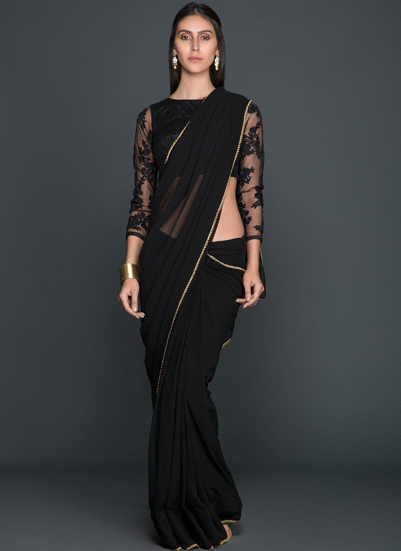 Black With Gold Trim Saree - Indian Clothing in Denver, CO, Aurora, CO, Boulder, CO, Fort Collins, CO, Colorado Springs, CO, Parker, CO, Highlands Ranch, CO, Cherry Creek, CO, Centennial, CO, and Longmont, CO. Nationwide shipping USA - India Fashion X