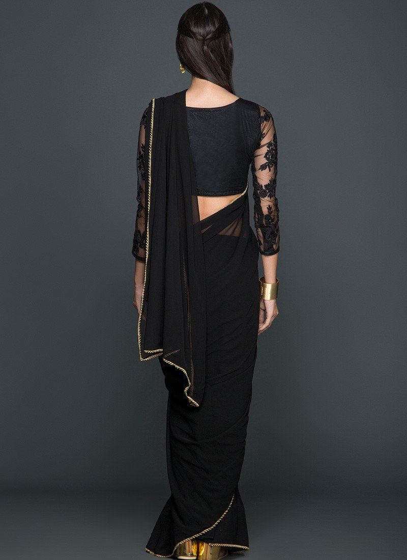 Black With Gold Trim Saree - Indian Clothing in Denver, CO, Aurora, CO, Boulder, CO, Fort Collins, CO, Colorado Springs, CO, Parker, CO, Highlands Ranch, CO, Cherry Creek, CO, Centennial, CO, and Longmont, CO. Nationwide shipping USA - India Fashion X