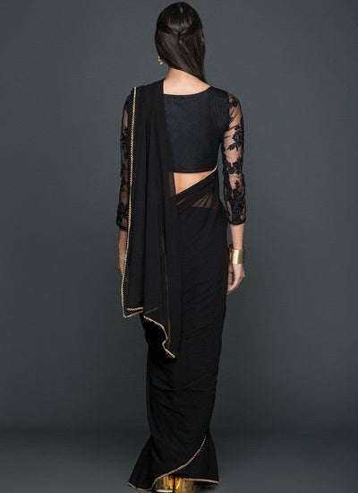Black With Gold Trim Saree - Indian Clothing in Denver, CO, Aurora, CO, Boulder, CO, Fort Collins, CO, Colorado Springs, CO, Parker, CO, Highlands Ranch, CO, Cherry Creek, CO, Centennial, CO, and Longmont, CO. Nationwide shipping USA - India Fashion X