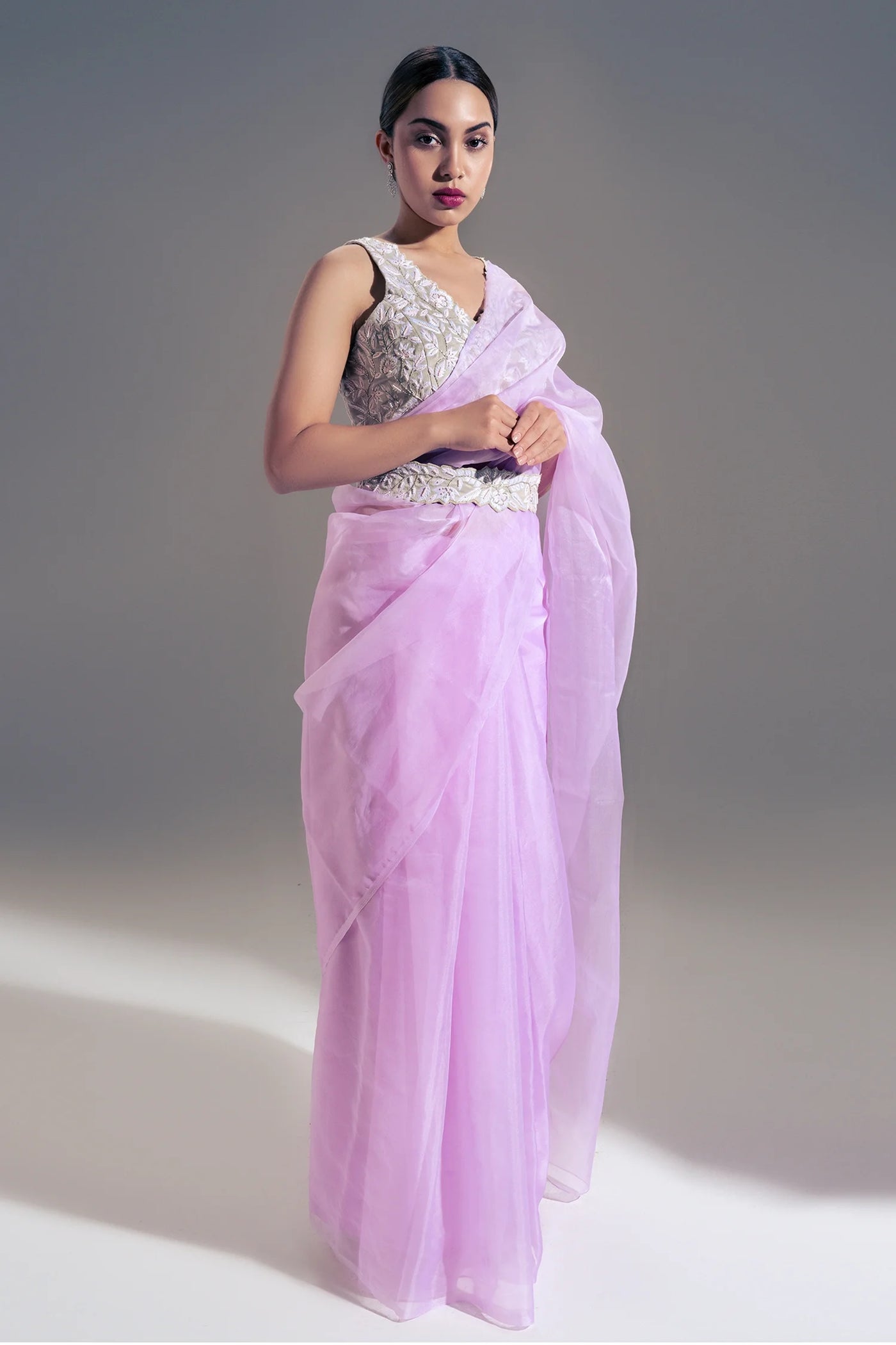 Purple Suede Organza Saree - Indian Clothing in Denver, CO, Aurora, CO, Boulder, CO, Fort Collins, CO, Colorado Springs, CO, Parker, CO, Highlands Ranch, CO, Cherry Creek, CO, Centennial, CO, and Longmont, CO. Nationwide shipping USA - India Fashion X