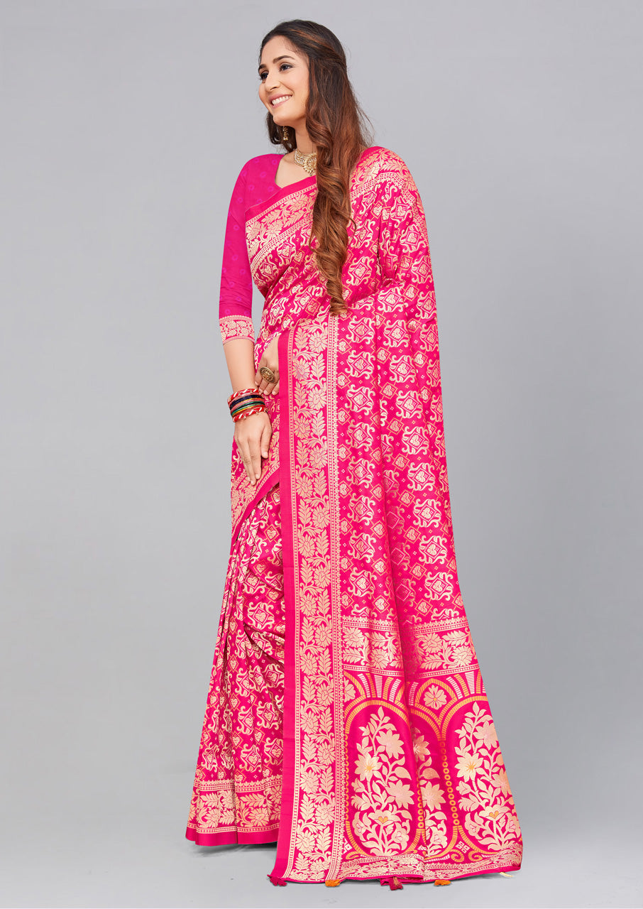 Pink Banasari Silk Saree - Indian Clothing in Denver, CO, Aurora, CO, Boulder, CO, Fort Collins, CO, Colorado Springs, CO, Parker, CO, Highlands Ranch, CO, Cherry Creek, CO, Centennial, CO, and Longmont, CO. Nationwide shipping USA - India Fashion X