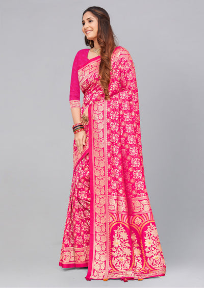 Pink Banasari Silk Saree - Indian Clothing in Denver, CO, Aurora, CO, Boulder, CO, Fort Collins, CO, Colorado Springs, CO, Parker, CO, Highlands Ranch, CO, Cherry Creek, CO, Centennial, CO, and Longmont, CO. Nationwide shipping USA - India Fashion X